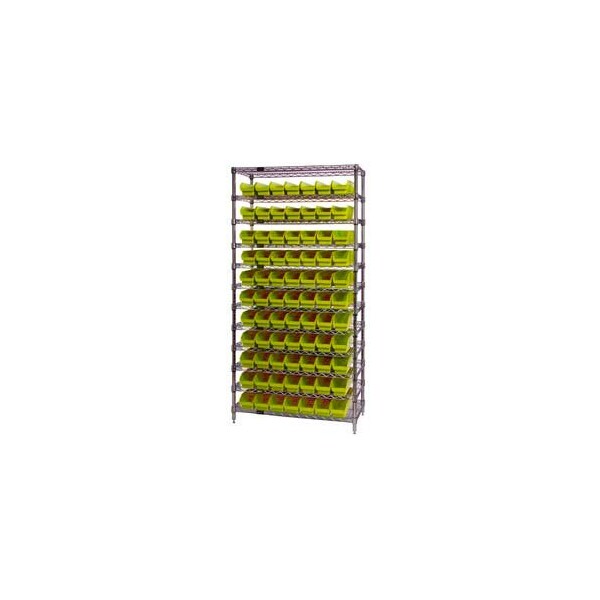 Global Industrial Chrome Wire Shelving with 77 4inH Plastic Shelf Bins Yellow, 36x14x74 268968YL - main